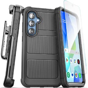 Encased for Samsung Galaxy A16 5G Case with Belt Clip Holster (Falcon Series) Full Body Protective Phone Cover, with Tempered Glass Screen Protector (Black)