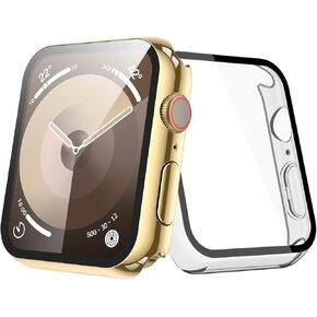 JULK [2 Pack] for Apple Watch Case 41mm Built in HD Sensitive Tempered Glass Screen Protector, iWatch Protective Cover Compatible with Apple Watch Series 9/8/7 41mm (1Gold + 1Transparent)