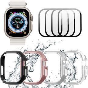 [4+4 Pack] BHARVEST for Apple Watch Ultra 49mm Screen Protector and Case, 4 Packs Hard PC Frame Cover with 4 Sets Tempered Glass Screen Protector for Apple Watch Ultra 49mm