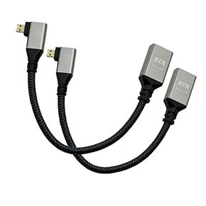 Seadream 4k Angled Micro HDMI to HDMI Adapter Cable 2Pack Nylon Braided 90°Degree Right Angled Micro HDMI Male to HDMI Female Cable 4K@60Hz HDR 3D 18Gbps (Right Angled)
