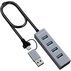 4-Port USB 3.0 Hub,Aluminum USB Port Extender, 2 Ft Long Cable USB Splitter, 5Gpbs Data Transfer, Gray, for Laptop, PC, MacBook, MAC, Mobile HDD, Mouse, Keyboard, Flash Drive,and More...