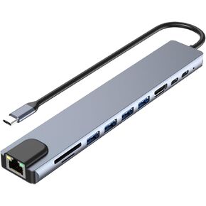 USB C Hub Ethernet 10 in 1 USB C Multiport Adapter Dongle with 4K HDMI RJ45 100W PD USB 3.0 SD/TF Card Reader, USB-C Docking Station with Ethernet Compatible for MacBook HP Dell Lenovo,etc