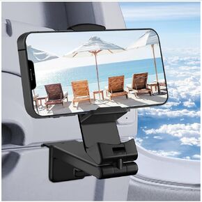 Airplane Travel Phone Holder，Flight Essentials Phone Mount for Tray Table, 360°Rotation Phone Clip for iPhone16 15 14 13 12 Pro Max Smartphones Etc (Black)