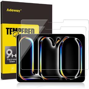 Adeway 2 Pack Screen Protector for iPad Pro 11 Inch M4 2024, Compatible with Apple Pencil & Face ID, Tempered Glass Film with Easy Installation Kit,Anti-Scratch,Clear Display