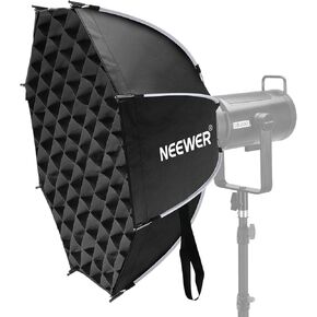 NEEWER 25.6'' Octagonal Softbox, Quick Release Parabolic Soft Box with Bowens Mount, Diffusers, Grid, Bag Compatible with Aputure 120d Compatible with Godox SL60w NEEWER Q4 AS600B CB300B Q300, NS65P