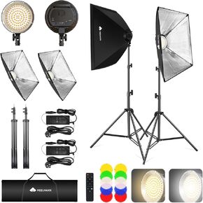 Pro Studio Lighting Kit - Dual 55W COB LED Softboxes with Remote Control, 2 Softbox Types, Adjustable Light Stands & Gel Filters, Portable Photography & Video Kit for On-Camera & Studio Use