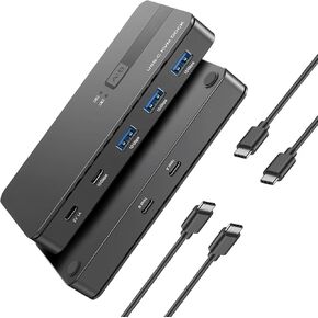 USB C Switch 2 Computers Share USB A &ＣDevices, 10 Gbps USB 3.2 Switch hub Selector for PC Laptop Keyboard Mouse Printer Scanner One Key Switch Compatible with Windows, Mac, Linux