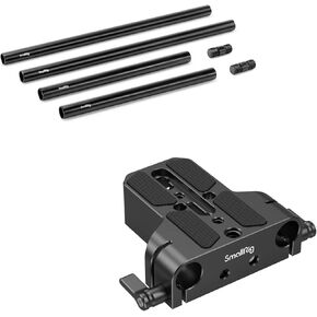 SmallRig 15mm Rods Pack, 15mm Tube with M12 Thread Rod Cap Connectors, Aluminum Alloy Rods Combination + Camera Base Plate with 15mm LWS Rod Rail Clamp