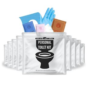 Personal Toilet Kit To Go – 10 Pack | Disposable Public Restroom Kit | Individually Wrapped for Toilet Protection Kit | Toilet Paper, Toilet Seat Cover, Butt Wipes, Cleansing Wipes (Light Blue)
