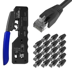 VCELINK RJ45 Connectors Pass Through CAT6A CAT7 Shielded 20-Pack Bundle with RJ45 Crimping Tool Pass Through, Ethernet Wire Cutter Crimper