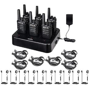 Retevis RT68 Walkie Talkies with Earpiece(6 Pack) with Walkie Talkie Earpiece(10 Pack), Portable FRS Two-Way Radios Rechargeable, with 6 Way Multi Unit Charger, Hands Free, Rugged 2 Way Radios