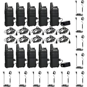 Retevis RT22 2 Way Radios with Earpiece(10 Pack) with Swivel Walkie Talkie Headset(10 Pack), Rechargeable Long Range Two Way Radio,16 CH VOX Small Emergency