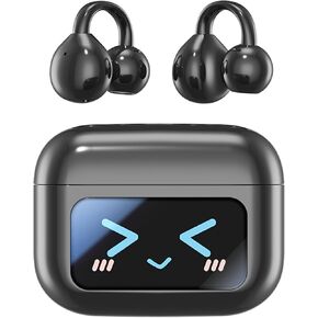 Open Ear Clip Headphones Wireless Earbuds Bluetooth 5.4 Sports Earphones with Wireless LED Touch Screen Waterproof in Ear Earphones for Pad Tablet Laptop Android/iOS Phones (Purple)