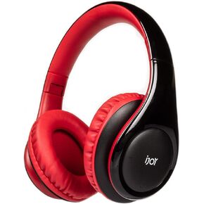 iJoy ISO Bluetooth 5.0 Wireless Over Ear Foldable Stereo Headphones with 30 Hours Battery and Built-in Microphone, (Black/Red)