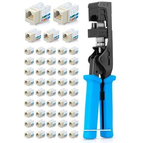 Everest Media Solutions Bundle – 2 Items: easyJACK - Speed Termination Tool + 50 Pack of RJ45 CAT6A UTP Keystone Jacks - Ivory