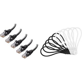 Cable Matters 3 ft 10Gbps Cat 6 Ethernet Cable (5-Pack) & 10-Pack Silicone Magnetic Cable Ties in Black and White