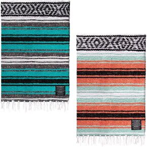 Hydration Nation Authentic Extra Large Mexican Blanket (70"x50") - Handwoven Yoga Blanket, Serape Blanket - Artisanal Falsa Blanket, Beach Blanket, Camping Blanket, Picnic Blanket, Outdoor Blanket