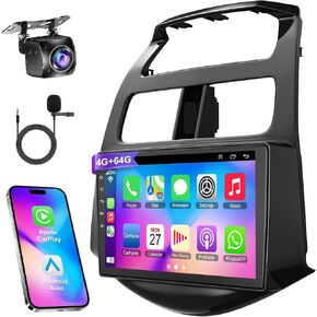 4GB+64GB Car Radio for Chevy Spark 2013 2014 2015, Android 13 Spark Stereo Support Wireless Carplay & Android Auto, 9 inch IPS Screen with GPS Navigation/Voice Control/SWC/Backup Camera/Bluetooth 5.2