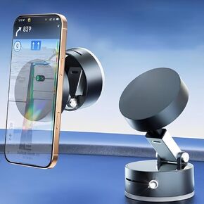 Vacuum Magnetic Phone Stand, Foldable and Retractable Suction Cup Phone Mount Portable Strongmagnet Phone Holder for All Phones/Car/Mirror/Gym/Shower