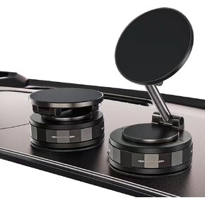 Vacuum Magnetic Phone Holder Stand for Car, Dual 360° Adjustable Suction Cup Phone Mount, Strong Magnetic Suction Phone Holder for Dashboard/Windshield, Compatible with iPhone & Android