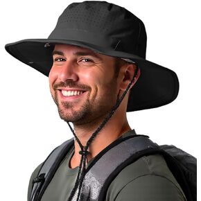 TOP-EX XL Mens Sun Hat UV 50 Wide Brim Cooling Breathable Lightweight Packable Sunhat for Gardening Boonie Travel with Sunglasses Lock Black L/XL