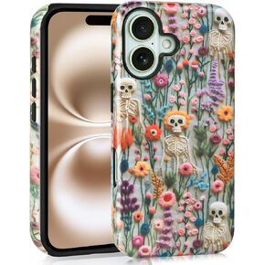 حالات الهالوين لأجهزة iPhone 15 Plus ، Clet Kawaii Skeleton Floral Phone Cover Cover Strockproof Phone Skull