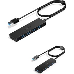 Aceele 4-Port USB 3.0 Hub with 4FT Cable, Ultra-Slim Multiport Expander, Supports Windows 10/7/Mac OS 9, Compatible with PC/Laptop/Macbook/iPad/iPhone