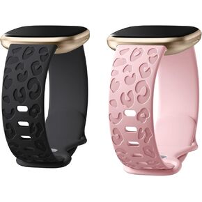 Odbeai Leopard Engraved Bands Compatible with Fitbit Versa 4 Bands for Woman/Versa 3 Bands,for Fitbit Sense 2 Bands/Sense Bands,Cute Fancy Soft Silicone Sport Waterproof Replacement Wristbands Strap