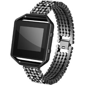 Compatible for Fitbit Blaze Band with Frame for Women, Adjustable Stainless Steel Diamond Jewelry Crystal Bling Metal Bracelet Wristband Replacement Band for Fitbit Blaze Smart Watch, Black