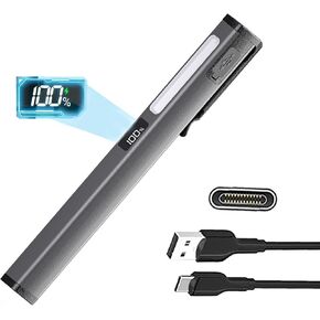 Rechargeable Pen Flashlight with 6 Modes & Power Display,Type-C Charging LED Pen Light with COB Light,Portable Pocket Flashlight for Camping, Emergency, Home (Gray)