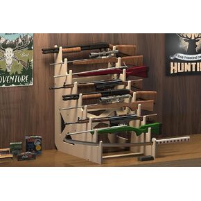 Factory Crafts | Wooden Rifle Gun Rack Display Stand | Table Top 9-Slot Wood grain Gun holder