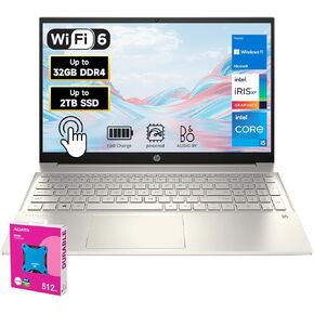 HP 2025 Pavilion 15 Business Laptop - AI-Ready, 15.6" FHD 1920*1080 Touchscreen, Core i5-1135G7, 32GB RAM, 1TB SSD, Webcam, Wi-Fi 6, Windows 11 Home, Lunar Gold, Bundle with ADATA 512GB External SSD