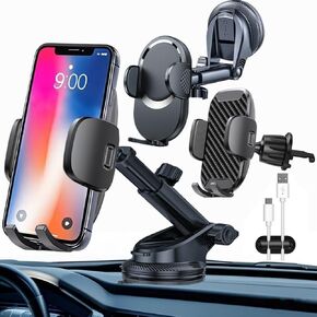 Car Phone Holder Cell Mount for Car Dashboard Windshield Air Vent Scalable Long Arm Fit All Phone with Thick Case,Black,2 Pack