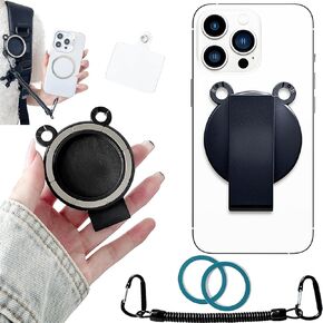 Magnetic Belt Clip with Anti-Theft Chain, Secure Phone Holster for Backpack Strap, Detachable Holder for Hiking, Travel, Outdoor, Compatible with iPhone, Samsung, Google, Moto & More Black