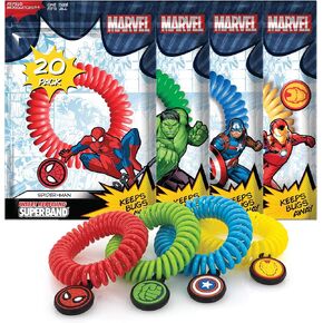 SUPERBAND Premium Marvel Mosquito Repellent Bracelet (20 Pack) - for Kids & Adults - Insect & Bug Repellent Band - DEET Free & Waterproof - Individually Wrapped - One Size Fits All
