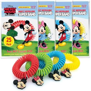 Superband Classic Disney (Pack of 25) - for Kids & Adults - All Insect & Mosquito Repelling Wristband with Mickey and Minnie Mouse Charms - Made with Plant Based Oils (25)