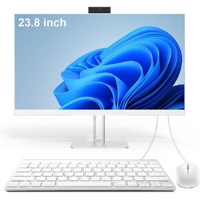 كمبيوتر كمبيوتر سطح المكتب الكل في واحد ، 23.8 "عرض FHD N5095 رباعي النوافذ وذاكرة وصول عشوائي 16 جيجا بايت ، 512 جيجابايت من SSD ، لوحة المفاتيح السلكية والماوس ، مكبر صوت RGB وكاميرا ويب للألعاب.