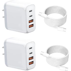 [2-Pack] USB C Wall Charger, 4-Port PD Power Adapter + QC Wall Plug Multiport Type C Charging Block Cube, A+C Charging Blocks USB-c Fast chargingCompatible with i Phone 15/14/13 (White)