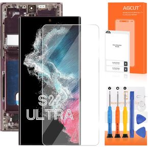 OLED for Samsung Galaxy S22 Ultra 5G Screen Replacement for Samsung S22 Ultra LCD Display SM-S908B SM-S908U LCD Digitizer Touch Screen Assembly Burgundy with Frame(US Version,Support Fingerprint)