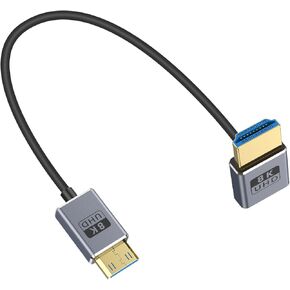 Duttek 8K 90 Degree HDMI to Mini HDMI Adapter Cable 1FT/30CM, 48Gbps Ultra Thin/Coaxial Support 8K@60Hz, 4K@240Hz for Laptop,Tablet,HDTV,Projector (Up Angle)