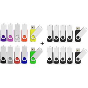10pcs Colorful 2GB USB 2.0 Flash Drives and 10pcs Black 2GB USB 2.0 Thumb Drives Bundle - 20 Pack by Aiibe