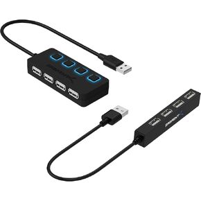 SABRENT 4 Port Portable USB 2.0 Hub + 4-Port USB 2.0 Hub with Individual LED lit Power Switches
