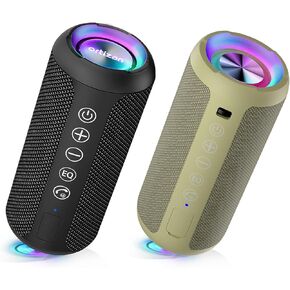 Ortizan Black & Khaki Portable Bluetooth Speaker, IPX7 Waterproof Wireless Speaker with 24W Loud Stereo Sound, Outdoor Speakers with Bluetooth 5.0, 30H Playtime,66ft Bluetooth Range, Dual Pairing