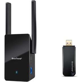 BrosTrend AX3000 WiFi 6 Range Extender Booster with Gigabit Port, WiFi Booster Repeater, Dual Band Repetidor WiFi 6 + 1200Mbps USB WiFi Network Adapter for Laptop, Desktop PC of Windows 11/10/8/7