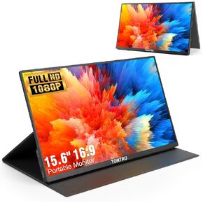 15.6" Portable Monitor Full HD 1080p, USB-C & HDMI Connectivity, Ultra-Slim Design, Built-in Speakers, Compatible with Laptop, PC, Gaming Consoles