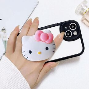 Kawaii Pink Cat Phone Grip - Cute 3D Collapsible Phone Holder Stand for Girls & Women, Aesthetic Large Finger Pop Phone Grip Compatible with iPhone, Kindle, iPad, & Tablet - Expandable Phone Mount