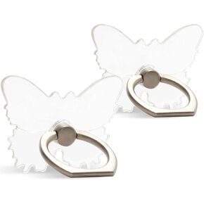 [2 Pack] Transparent Finger Ring Cell Phone Ring Holder Stand,360 Degree Rotation and 180 Degree Adjustable Finger Ring Kickstand with Polished Electroplated Phone Grip-Butterfly