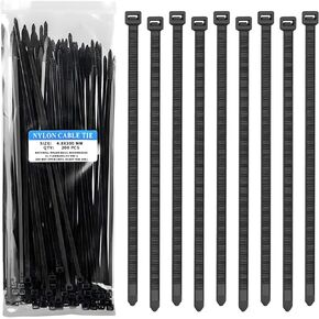 Zip Ties 12 inch, 50 lbs Tensile Strength, 200 Pack Self-Locking Nylon Cable Cord Management, Black Cable Ties, Wire Ties for Home,Office,Garden,Workshop