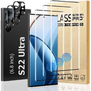 [3+2 Pack] Galaxy S22 Ultra Screen Protector with Camera Lens Protector, Ultrasonic Fingerprint Compatible, HD Clear, 9H Tempered Glass Scratch Resistant for Samsung Galaxy S22 Ultra Glass Screen Protector (6.8 Inch)