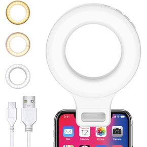 Selfie Ring Light,Rechargeable Portable Clip-on Selfie Fill Light with 60 LEDs,3 Models & 5 Level Brightness for iPhone/Android Smartphone Laptop for Photography,Meetings,Makes up,Tiktok,Live Stream.